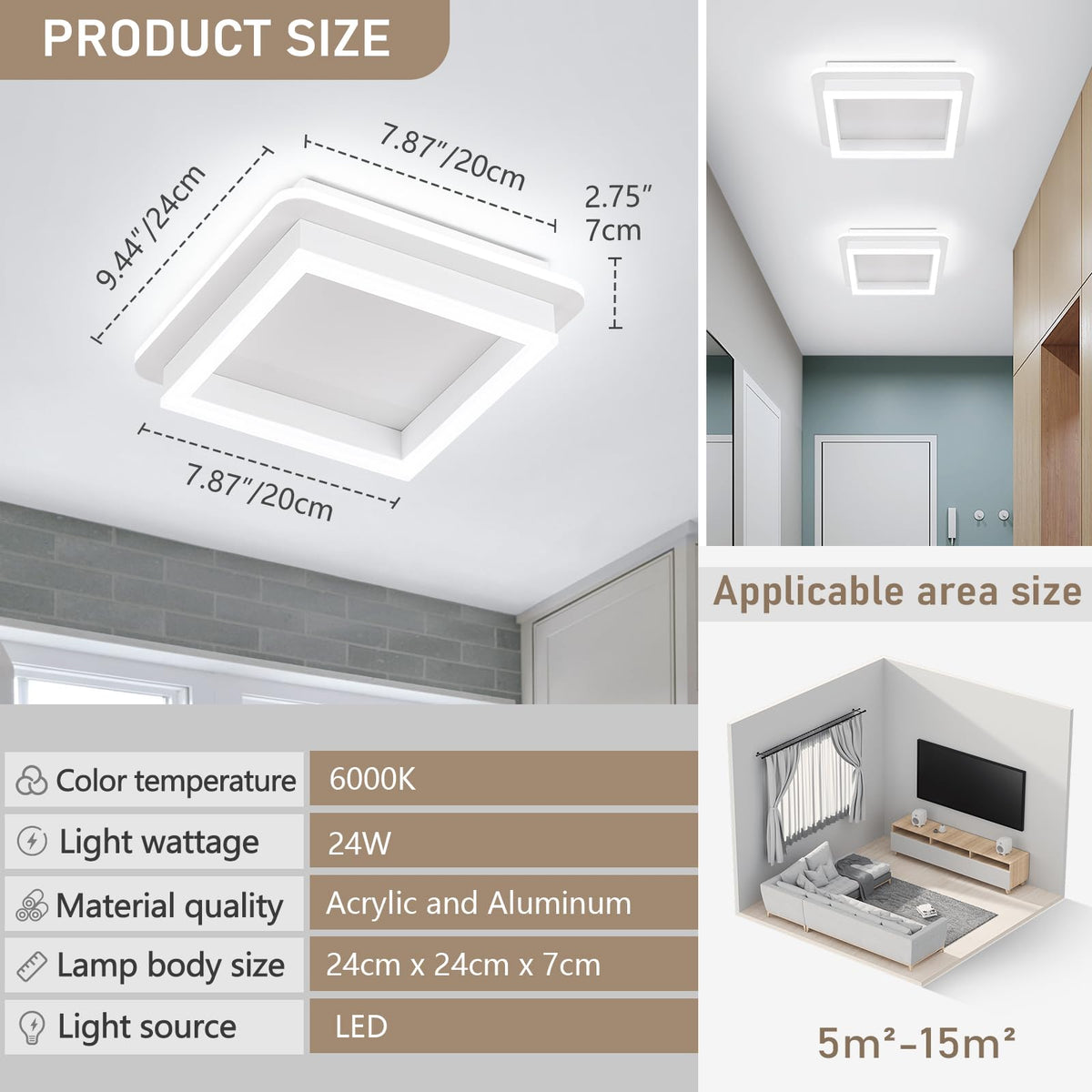 3 Packs Square Flush Mount Ceiling Light (White / 3 Packs)
