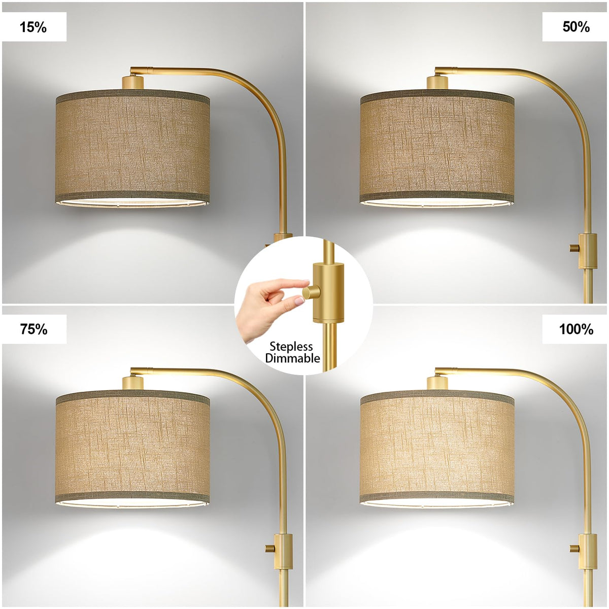 Dimmable Gold Floor Lamp (Gold-Champagne Linen Shade)