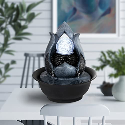 Water Fountains Indoor Waterfall Fountain Tabletop Fountain with LED Light Water Feature Indoor Zen Meditation for Home and Office Indoor Spaces Decor