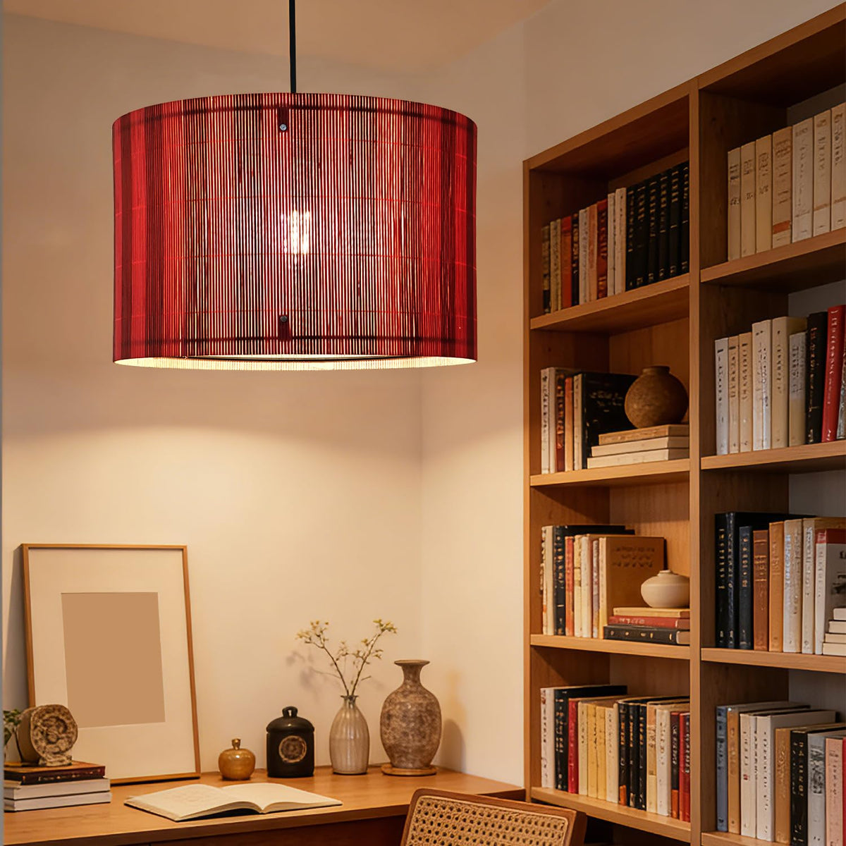 Pendant Lamp Shade Rustic Minimalist Red Stripe Decorative 13.8x9Inch (Red Stripe)