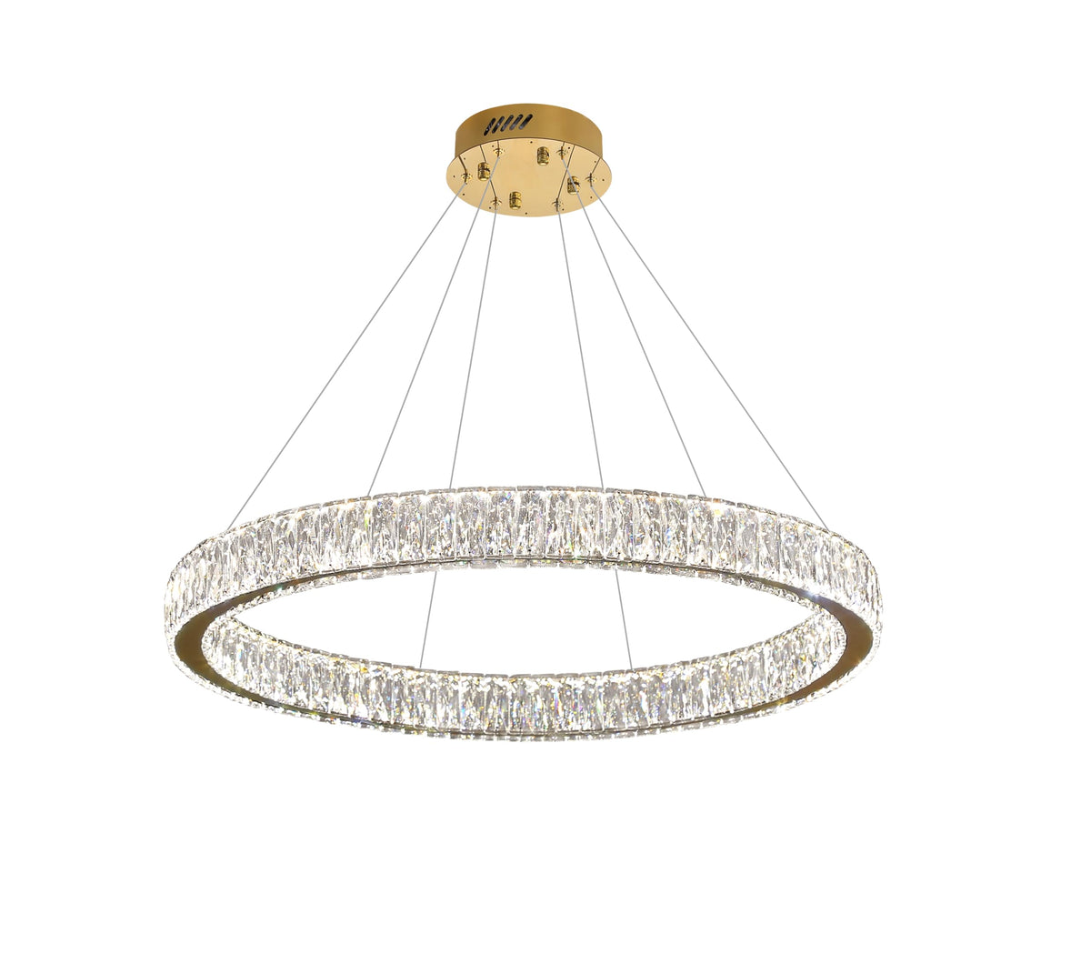 Modern LED Dimmable Crystal Chandelier 39.4" Ring Pendant Light Adjustable Gold Round Crystal Chandelier Light Fixtures for Dining Room Living Room (Gold 1 Ring 40")