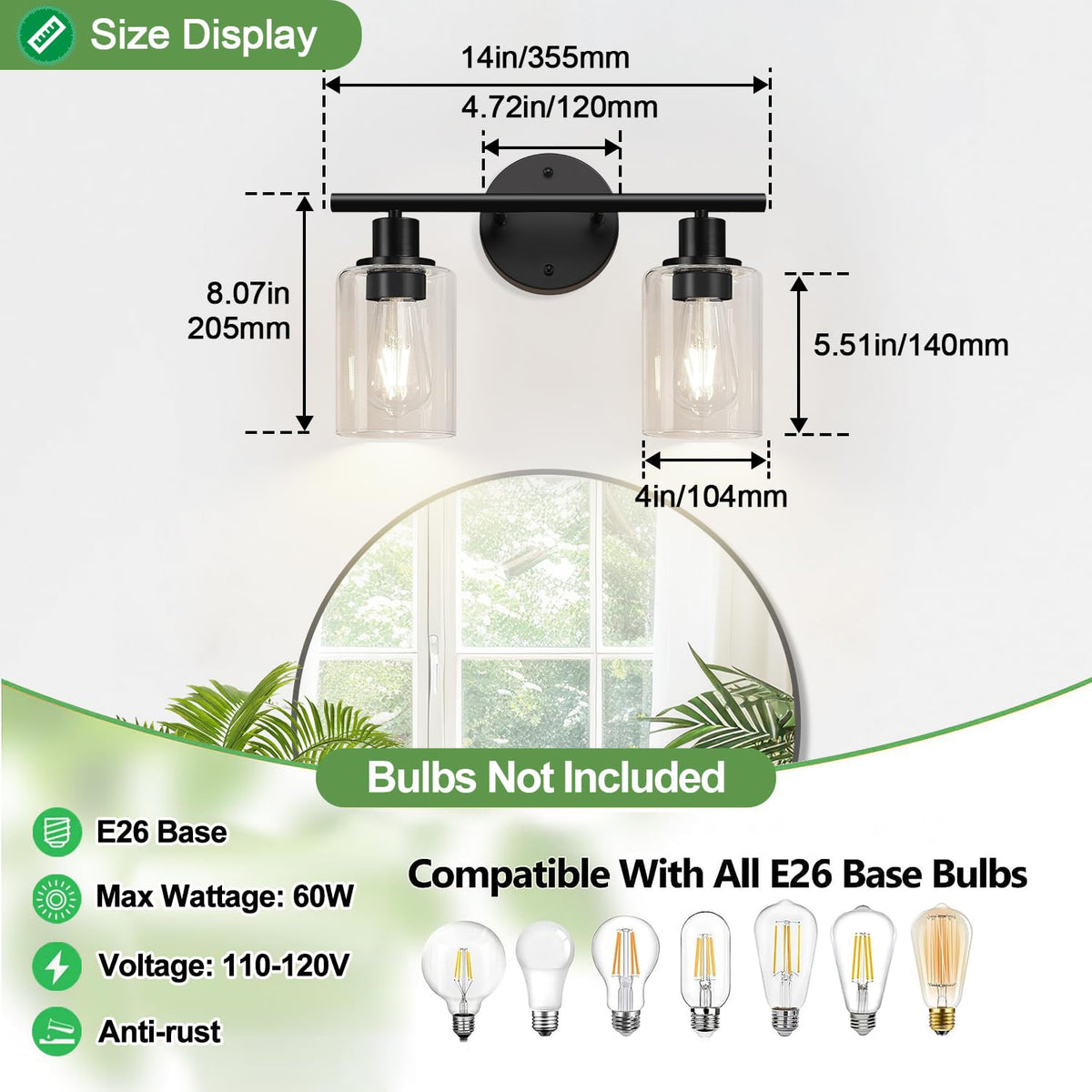 2 Light Bathroom Light Fixtures (Matte Black / 2-light)