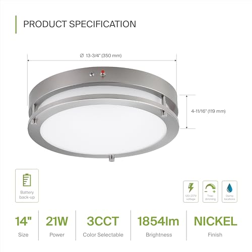 LED 14" Round Flush Mount Lighting (Brushed Nickel)
