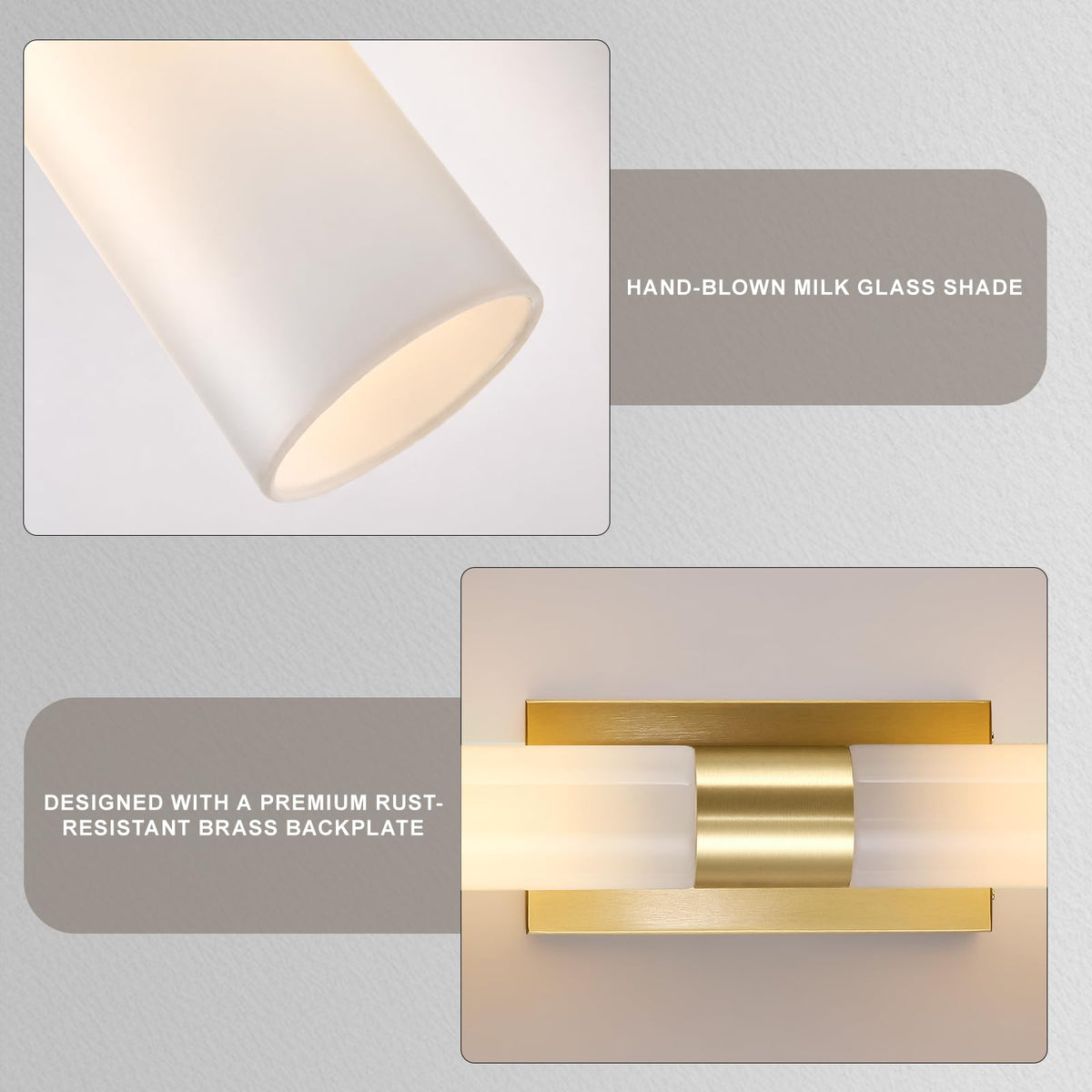 22" Milk Glass Linear Bathroom Wall Sconces (22.8-In-Brass-1Pc)