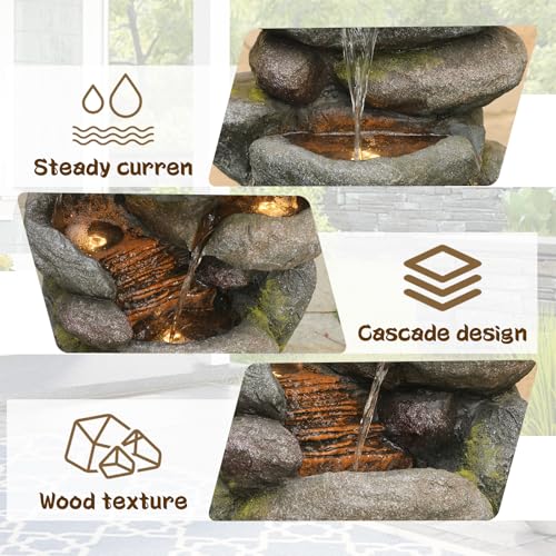 29H Realistic Rock Cascading Outdoor Water Fountain with 4 Tiers (28.6H / Gray-4025)