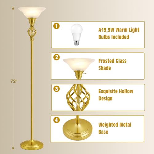 Torchiere Floor Lamp for Living Room (Gold)