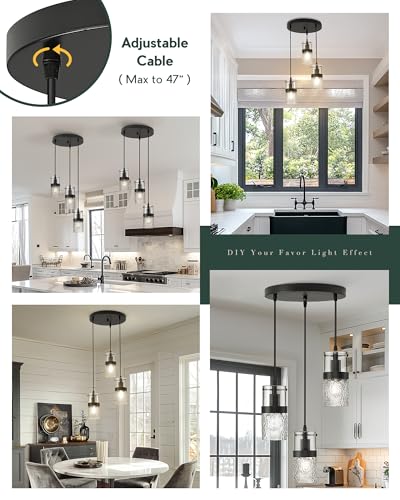 Black 3 Light Pendant Fixtures (Black -Hammered Glass / 3.5" Hammered Glass, 3-Light)
