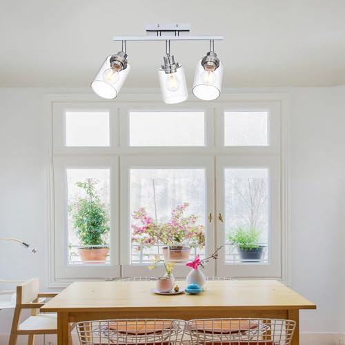 3 Light Track Lighting Kit Ceiling Kitchen Track Lighting Fixtures Chrome Bathroom Vanity Wall Lights with Clear Glass Multi (Chrome / 3-Light)