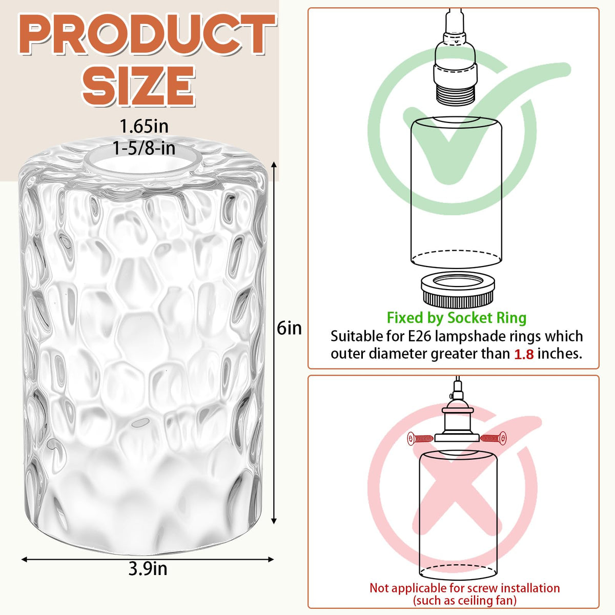 6 Pack Clear Hammered Glass Lamp Shade 1 (Clear / Hammered)
