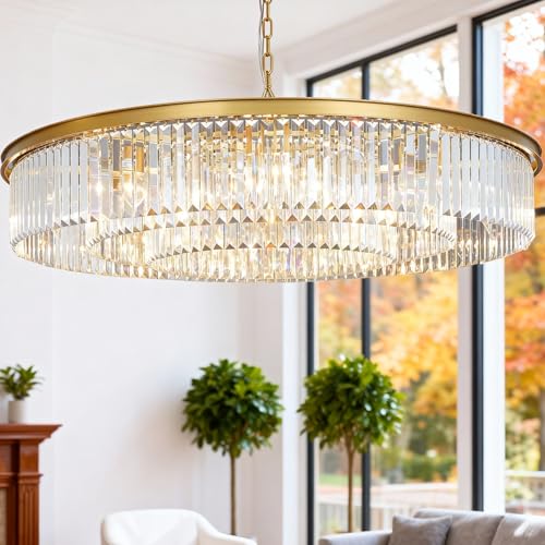 Brushed Copper Crystal Chandeliers Modern Contemporary Ceiling Lights Fixtures Pendant Lighting for Dining Living Room Chandelier D43 (D43" / Brass)