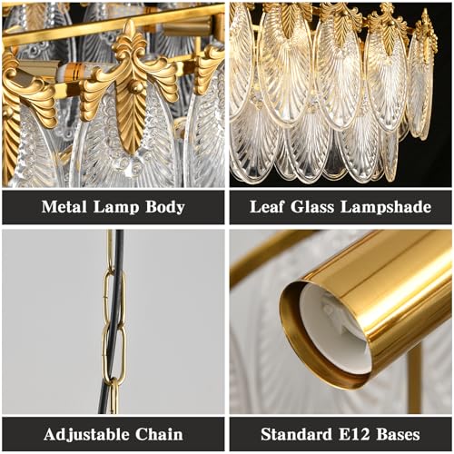 Rectangular Crystal Glass Dining Room Chandelier (Gold / 33.5 inches)