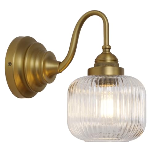 Vintage Industrial Wall Sconce Lighting with Clear Striped Glass Shade (Antique 1-Light)