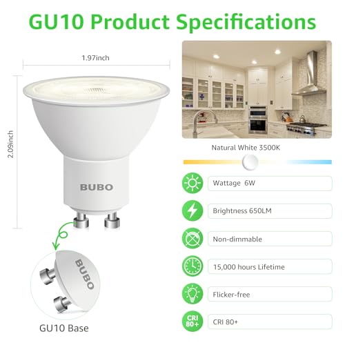 GU10 LED Bulb 6W Equivalent 50W (6 Pack / 3500k Natural White)
