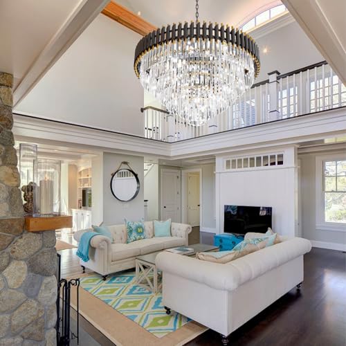 32 inch Black Gold Crystal Chandelier 6 (D32"XH19.6" Black)