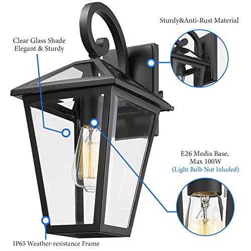 Outdoor Light Fixtures Wall Mount (Black - 1 PACK / Medium)