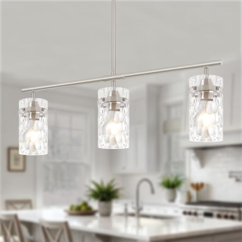 29.52" Brushed Nickel Linear Chandelier Kitchen Dining Room Island Lights (3-Light Brushed Nickel)