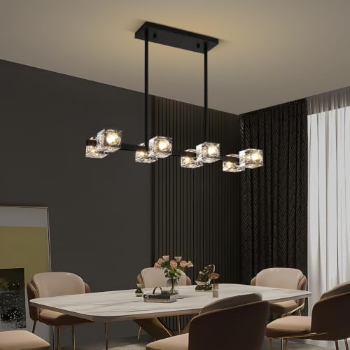 Linear Crystal Living Room Chandelier (8 lights Black)