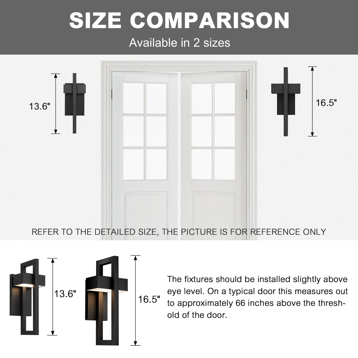 Modern Outdoor Wall Lights 3000K Integrated LED Outdoor Wall Sconces Lighting (Large Black / 1 Pack)