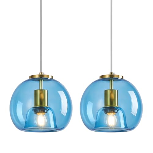 Sky Blue Glass Pendant Lights Kitchen Island (Sky Blue(7.87 in) / 2-Pack)
