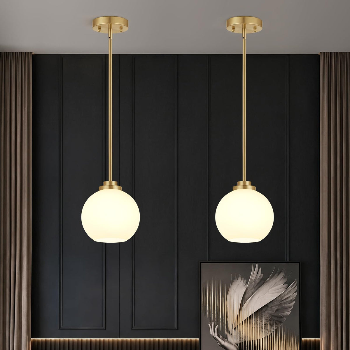 2 Pack Modern Globe Pendant Lights Kitchen Island Milk Glass (Brushed Gold + Milky White Glass 2 Pack)
