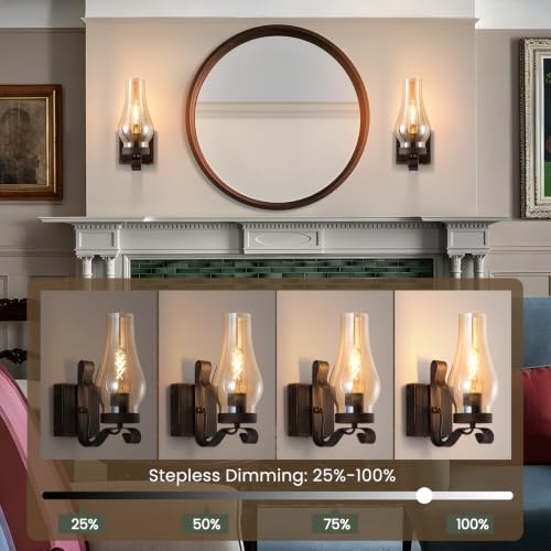 Vintage Farmhouse Wall Sconces (Amber Retro Black / Battery Operated)