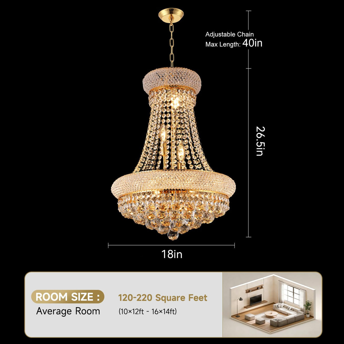 18" W 9 Light Luxury Foyer Chandeliers (18"(Gold))