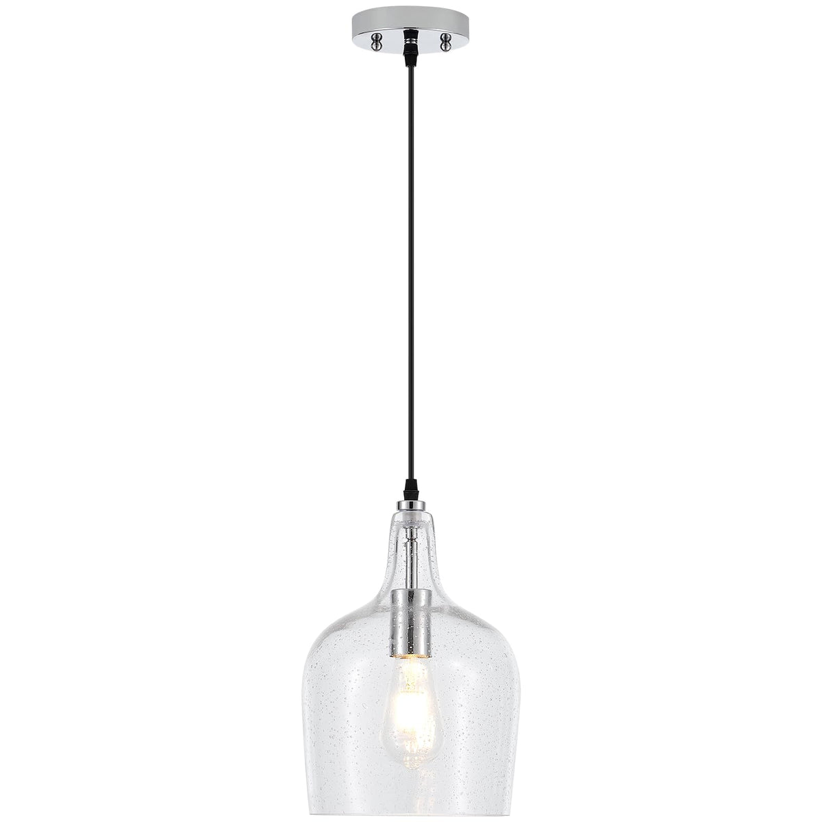 9” Chrome Seeded Glass Pendant Light Modern 1 Light Single Dome Pendent Lighting Fixtures for Kitchen Island Dining Room Hallway (Chrome-Seeded)