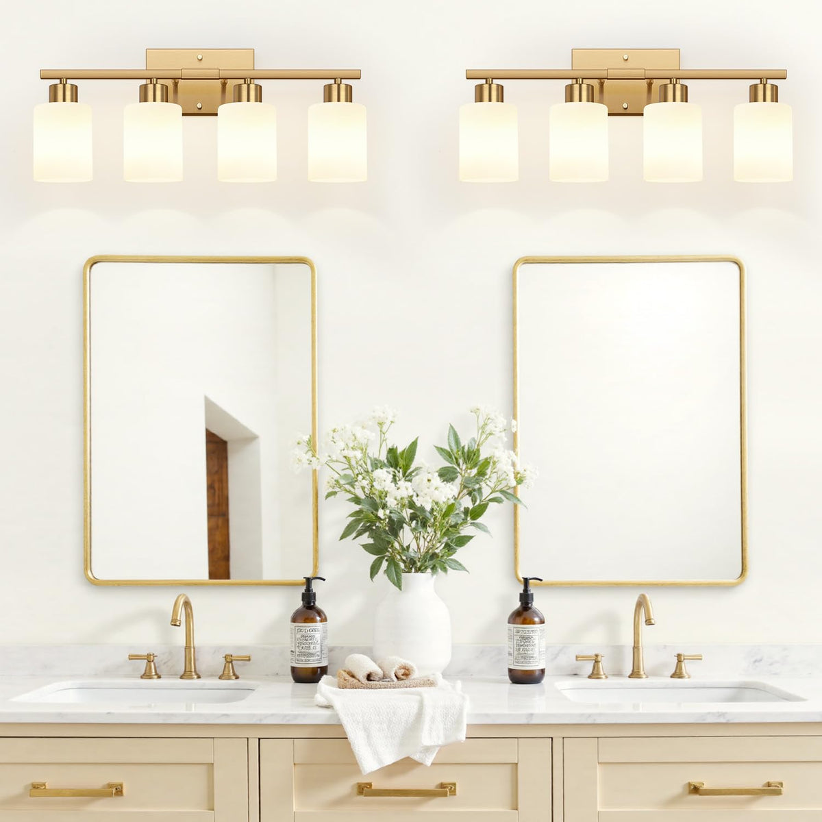 4 Light Bathroom Light Fixtures (Brushed Gold & Milk Glass / 4-light)
