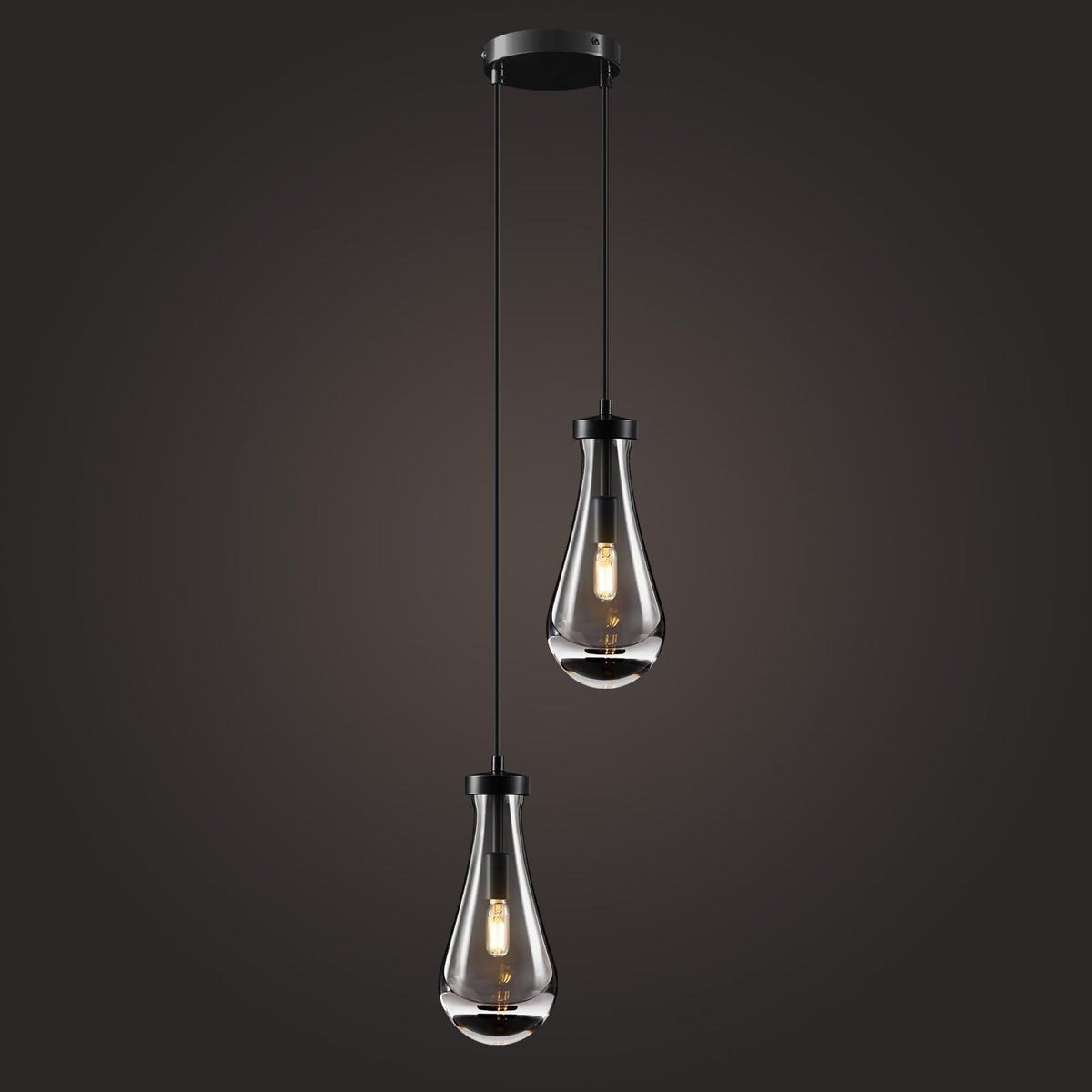 Raindrop Pendant Light Fixtures of 2 Lights (Black / 2 Head)