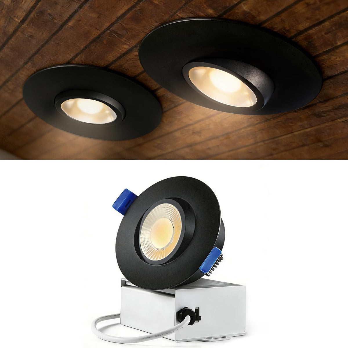 Black 1 Pack 3 Inch 3CCT Gimbal Led Recessed Light with Junction Box 10w (Black 3CCT / 3in 1pack)