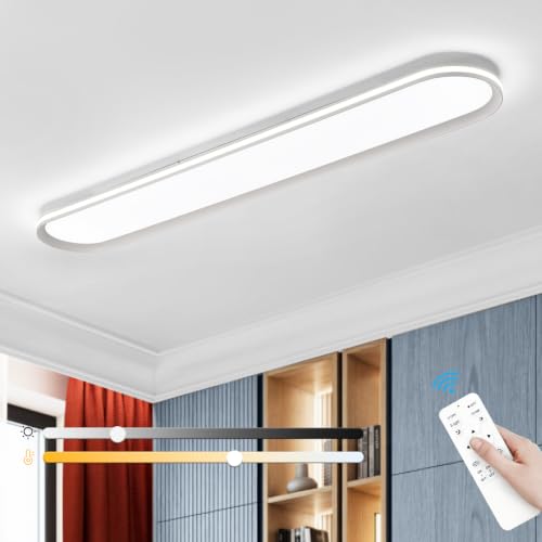 Modern LED Ceiling Light Dimmable Linear Ceiling Light 39.4in Semi Flush Mount Long Lights with Remote Control and Side Lighting for Living Room Kitchen Dining Room