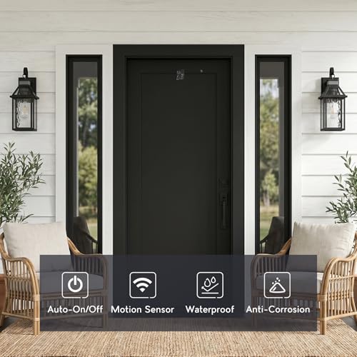 Motion Sensor Porch Light (Black - Water Ripple Glass / 15.8 Inch - Motion Sensor)