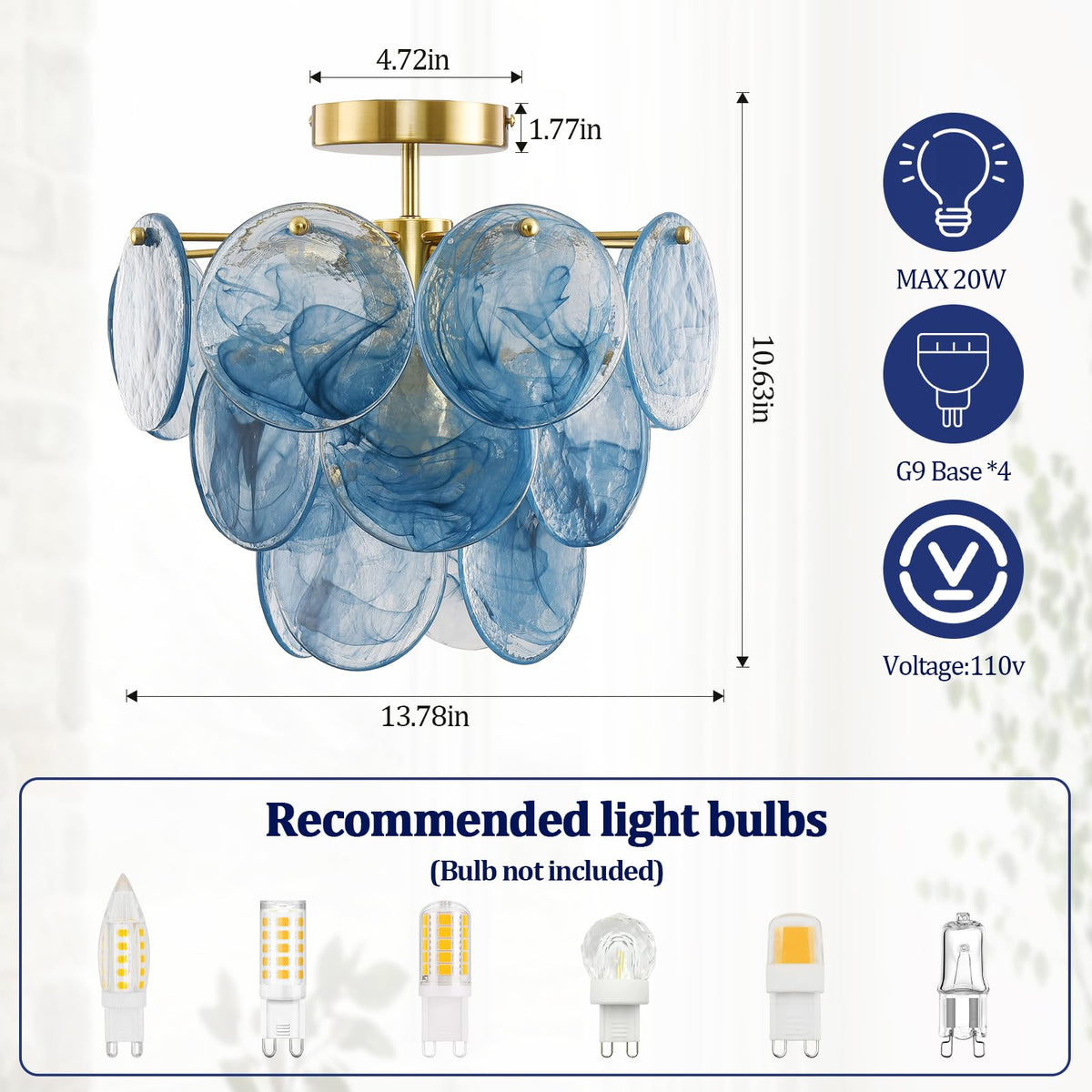 Modern Ceiling Light Fixture (Gold-Blue)