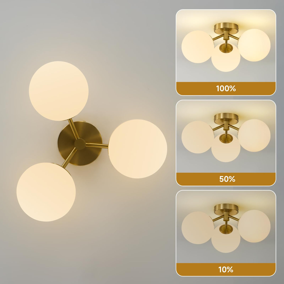 Gold Globe Semi Flush Mount Ceiling Light Mid Century Modern Ceiling Light (Gold / Milk Glass)