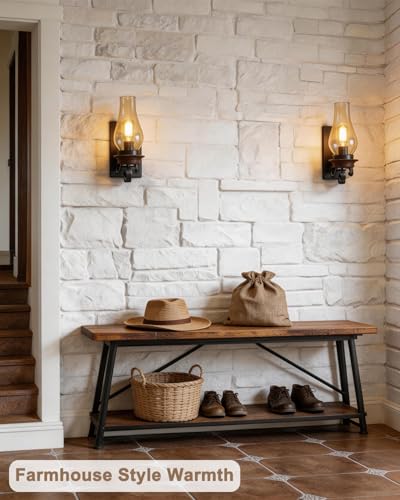 Rustic Wall Sconce Vintage Farmhouse Wall Light Fixtures Industrial Glass Wall Lamp for Cabin Bedroom Living Room Hallway Fireplace (2 pcs)