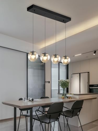 Black Chandelier Modern Dining Room Light Fixture 4 (Black-Clear / Rectangle 4-Light)