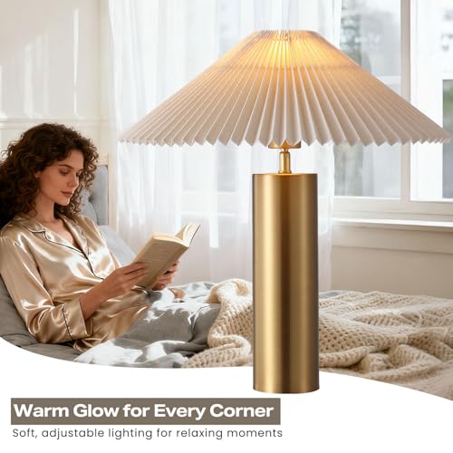 Modern Table Lamp with Metal Blade Lampshade and Cylindrical Base