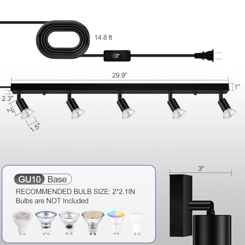 Plug in Track Lighting (Black / 29" 5-Light Plug in Track Lighting)