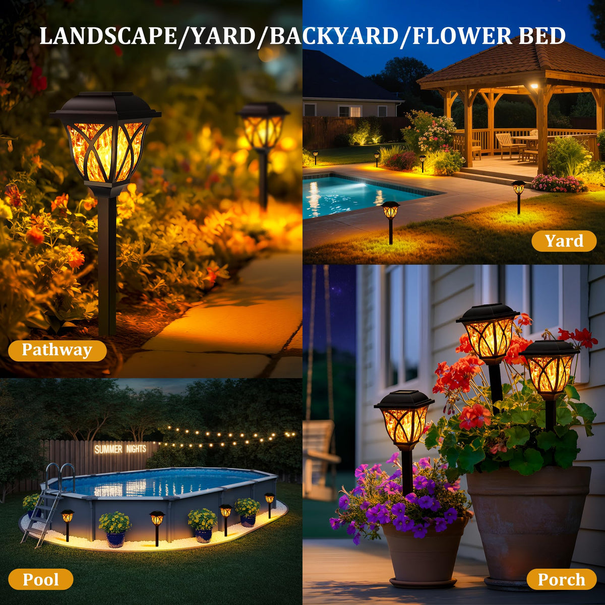 Solar Lights Outdoor Waterproof (8 Pack / Flame)