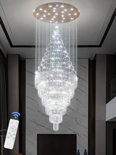 D48''X H120''High Ceiling Chandelier Crystal Raindrop Chandeliers Large Villa Gold Chandelier Entrance Foyer Hight Ceiling Lighting LED Dimmable 2700K (Gold / D48"X H120")