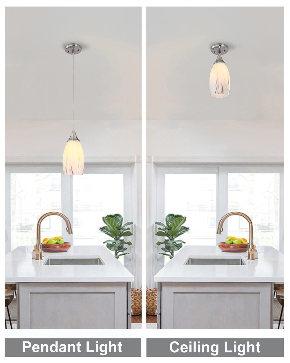 Mini Milk Glass Pendant Lights (Creamy With Gold-1Pack)
