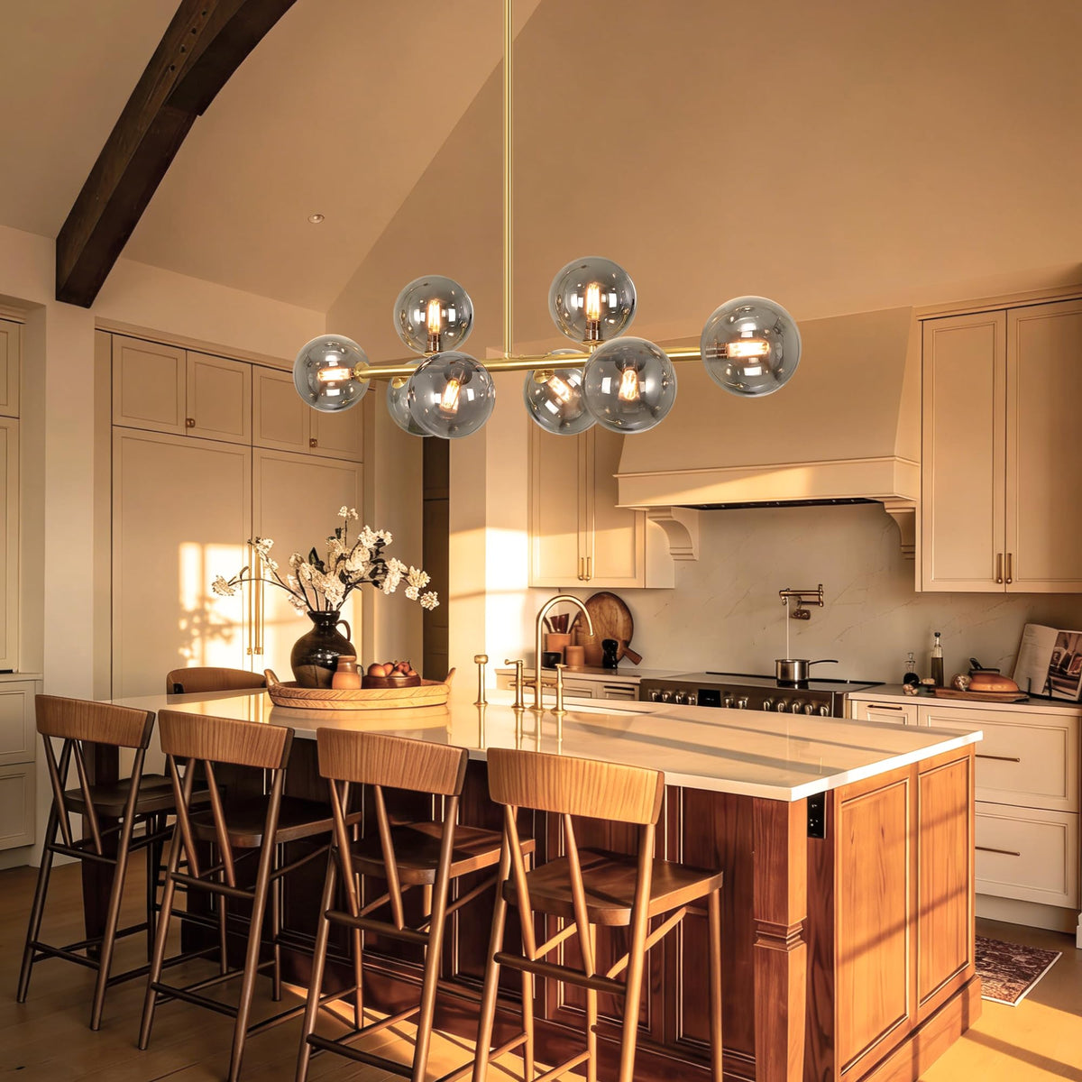 Gold Linear Chandelier 37" Dining Room Light Fixture Modern Sputnik Light (Gold and Gray / 8 Light)
