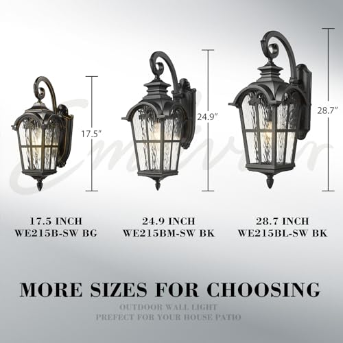 28.7" Black Outdoor Wall Sconce (Black - Water Ripple Glass / 28.7 Inch - No Function)