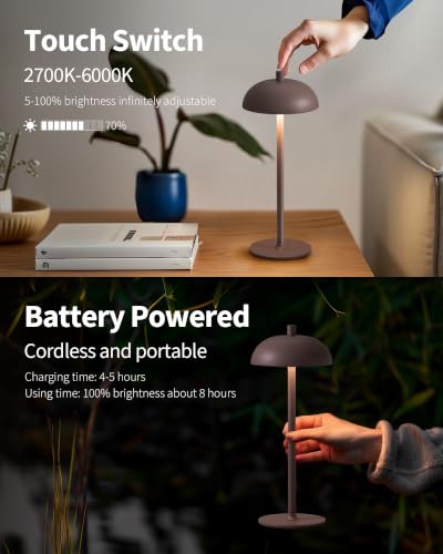 12" Cordless Table Lamps Set of 2 (H12" Brown (2 Pack))