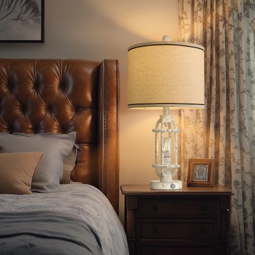 23.75'' Table Lamps Set of 2 for Living Room Bedroom Industrial Farmhouse Metal Touch Lamps with USB A+C Ports (23.75'' White - Set of 2)