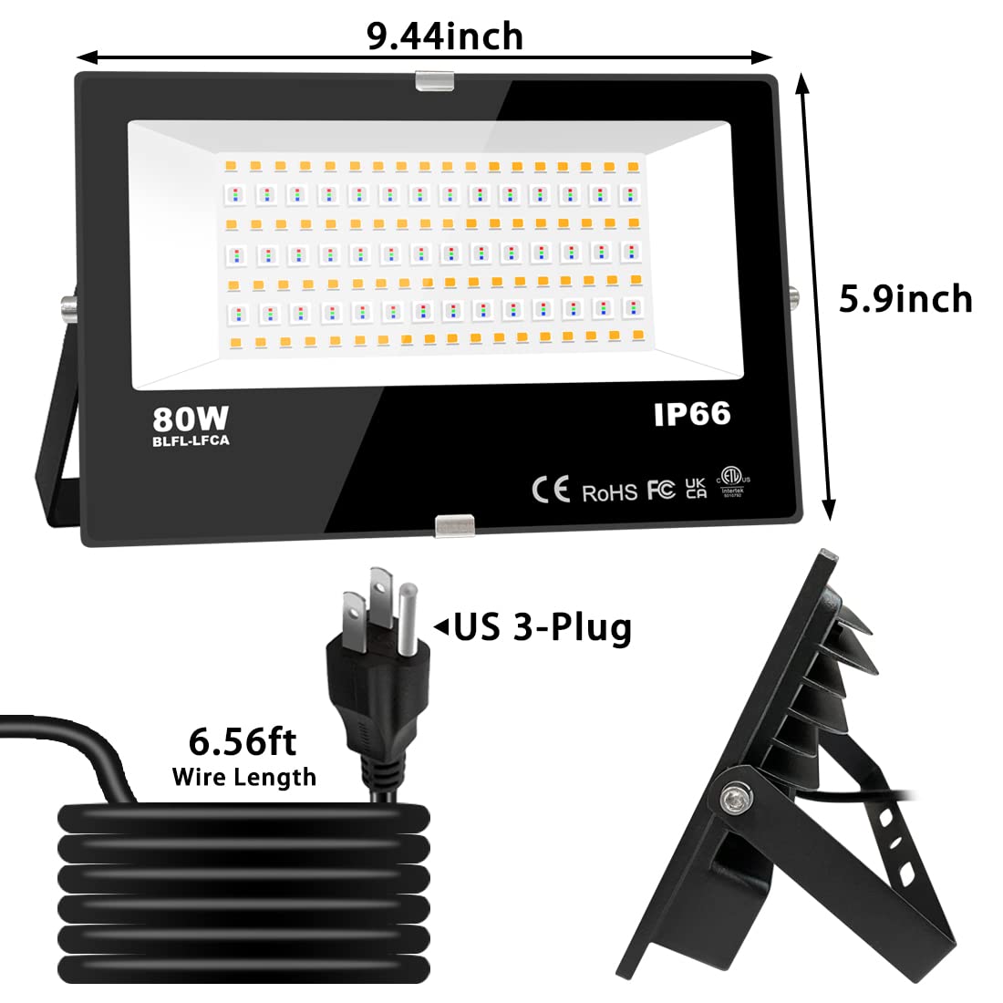 LED Flood Light Outdoor 800W Equivalent 8000LM RGB Landscape Lighting (4 pack)