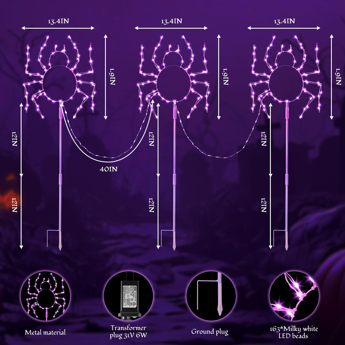 Halloween Spider Walkway Lights (Purple / 229LED)