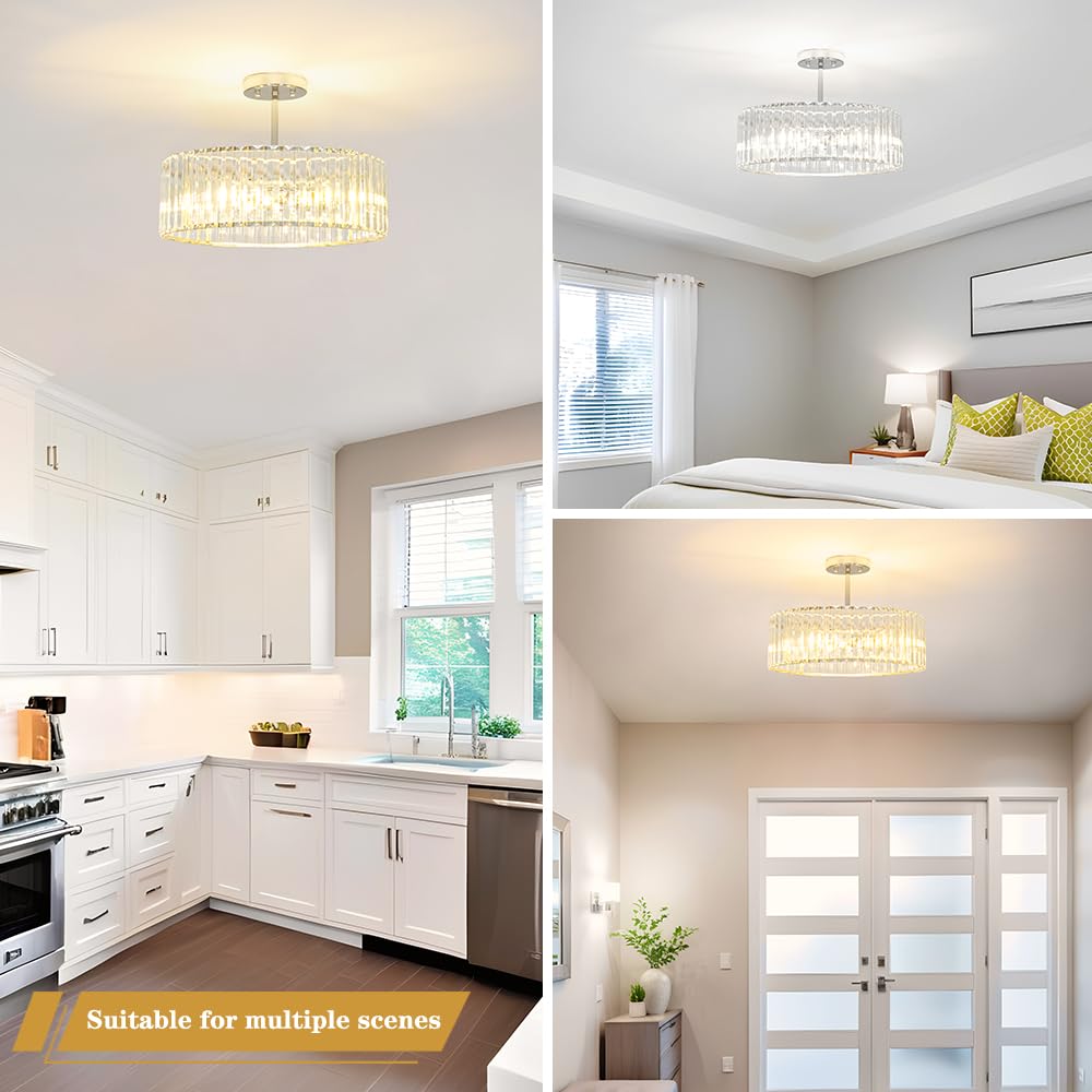 Modern Crystal Ceiling Light Fixture (16in - 5 light / Chrome)