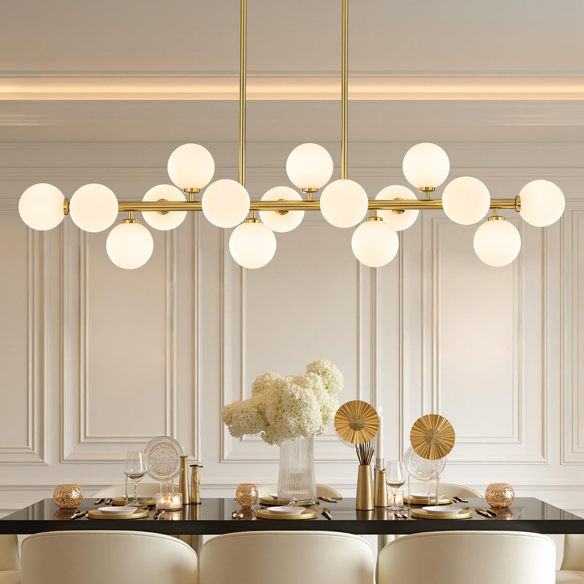 55" Mid Century Modern Glass Globe Sputnik Chandelier with White Bubble (Gold + White / 55 Inch)