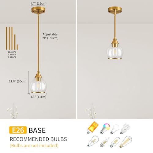 1 Piece Gold Island Light for Kitchen (Gold / 1-Light Pole Style)
